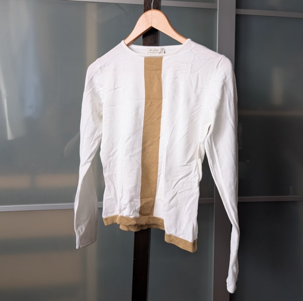 ALFRED SUNG White and Tan Short Sleeve Tee
